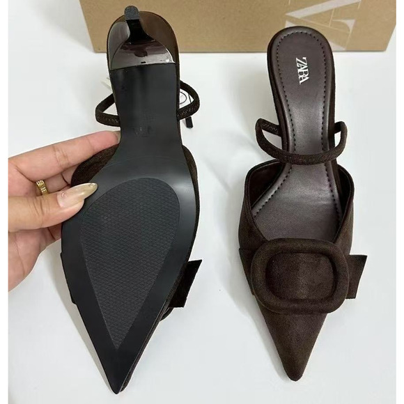 ZARA Dark Brown Pointed Toe Slingback Heels NWT Size 6.5 - Picture 14 of 16